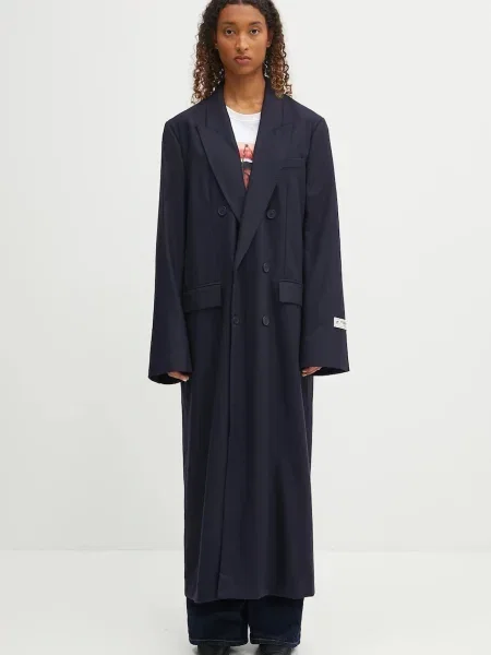 Fiorucci palton de lână Light Wool Maxi bleumarin