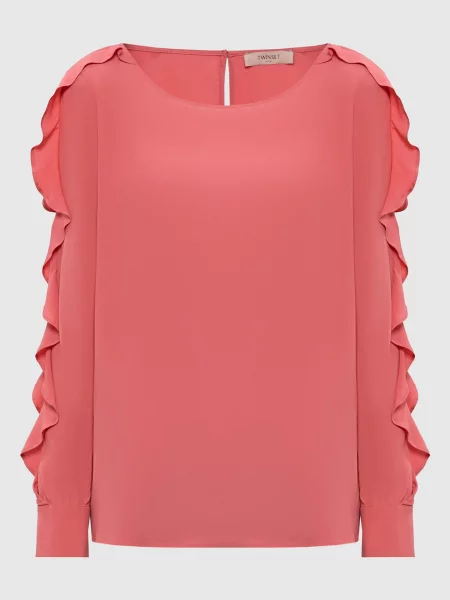 Блуза з шовком з рюшами Twinset рожева