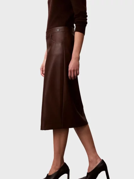 Міді шкіряна спідниця Calvin Klein Jeans коричнева