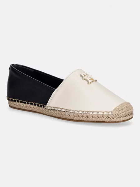 Tommy Hilfiger espadrile pentru femei TH LOGO LEATHER ESPADRILLE bej