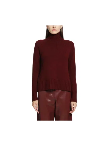 Lniany sweter z golfem Max Mara brązowy