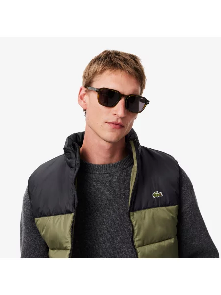 Lacoste Pikowana Kamizelka Khaki Z Kapturem zielona