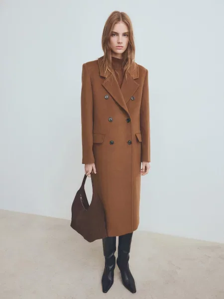 Пальто MANGO світло-коричневий поліестер/вовна коричневе