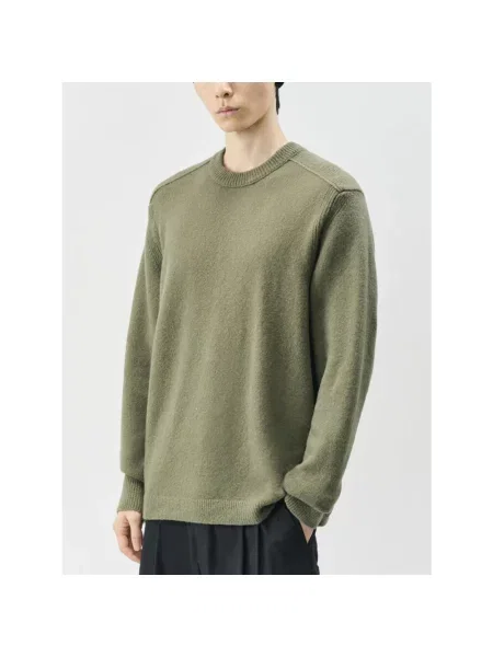 Sweter C.p. Company wełniany z okrągłym dekoltem z logo zielony