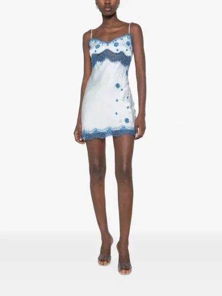 Rochie mini Asta Resort din dantelă cu mărgele albastru
