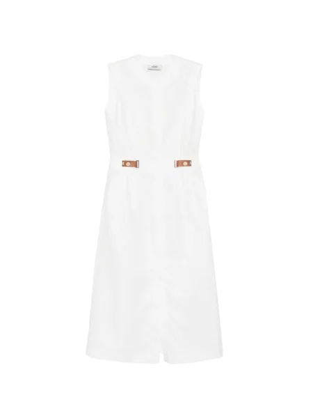 Cu centură rochie midi Fendi fără mâneci alb