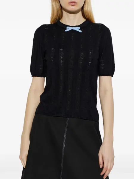 Tricou Marni cu funde de lână albastru
