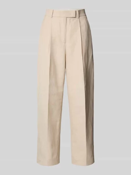 Tommy Hilfiger spodnie z domieszką lnu proste high waist beżowy