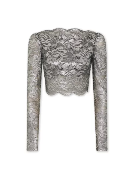 Bluzka Rabanne z dekoltem w łódkę koronkowa szara