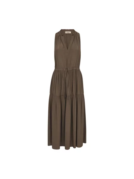Długa sukienka z kołnierzem z lamówką model ‘Sabri’ Mos Mosh brązowa
