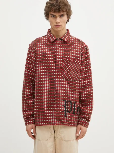 PLEASURES Πουκάμισο από μείγμα μαλλιού Cross Work Shirt κόκκινο
