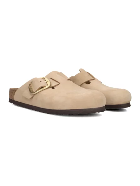 Klapki Birkenstock zamszowe na sprzączkę beżowe