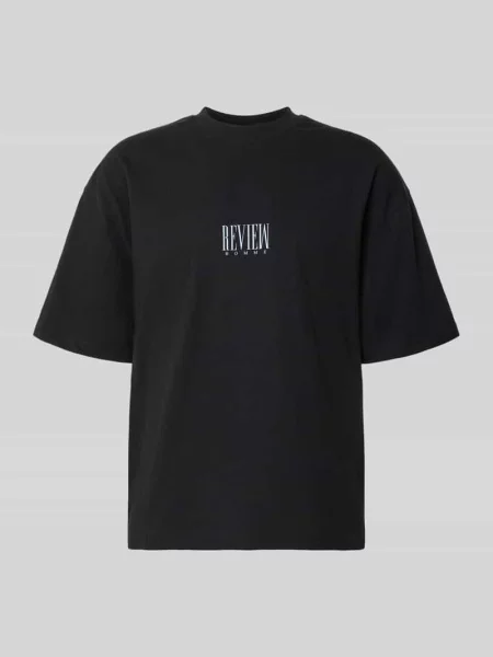 T-shirt z nadrukiem logo i okrągłym dekoltem Review czarna