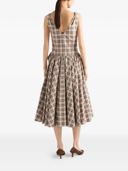 Rochie Prada cu broderie în carouri din poplin