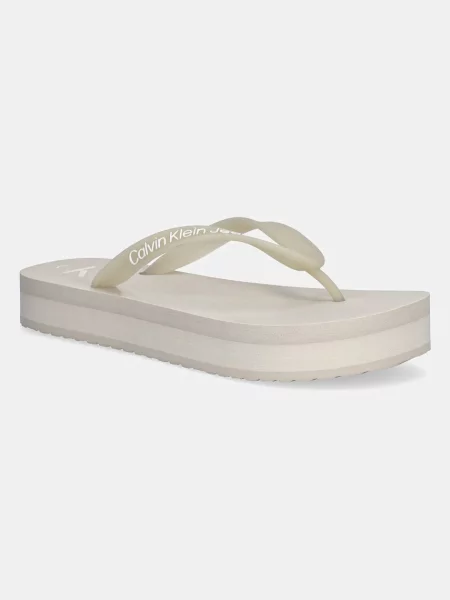 Japonki Calvin Klein Beach Sandal Flatform Tpu eggshell/bright white białe