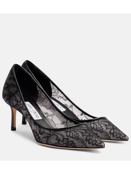 Pantofi cu toc Jimmy Choo din dantelă negru