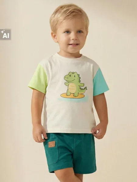 Sinsay Souprava trička a kraťas zelená