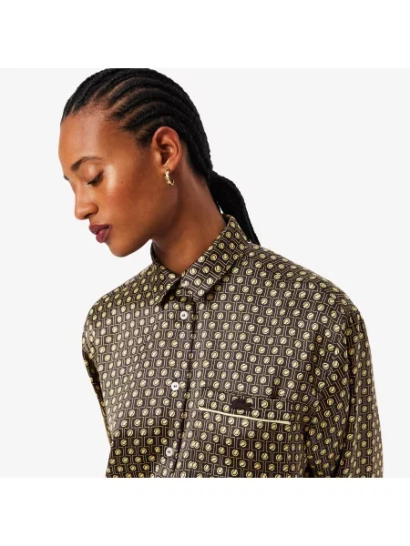 Lacoste Koszula Ze Wzorem Oversize brązowa
