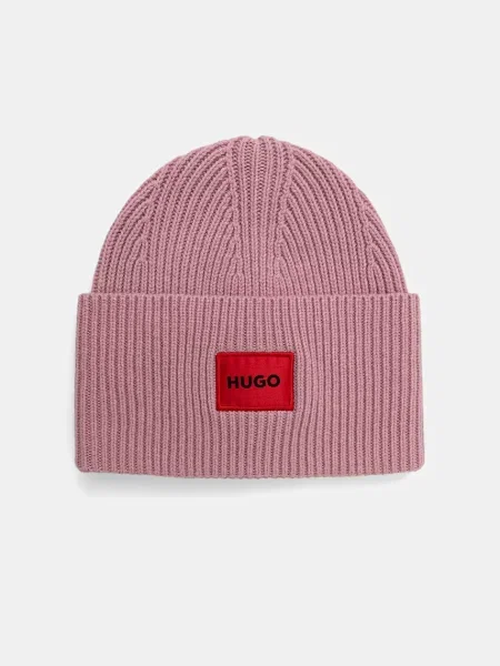 Вовняна шапка HUGO з товстого трикотажу вовна чорний