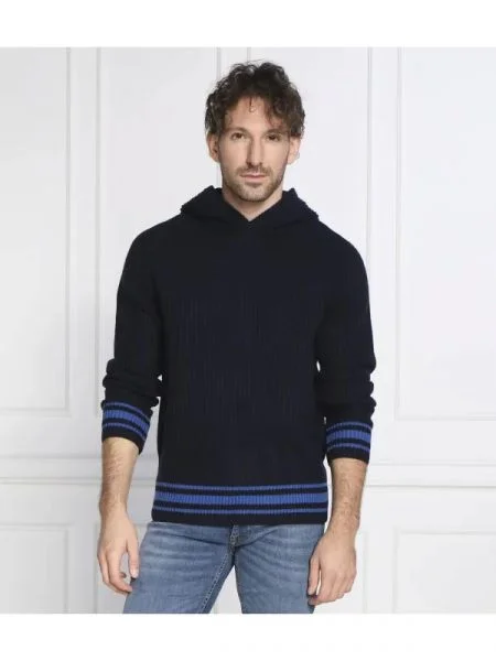 BOSS BLACK de lână pulover lampione negru