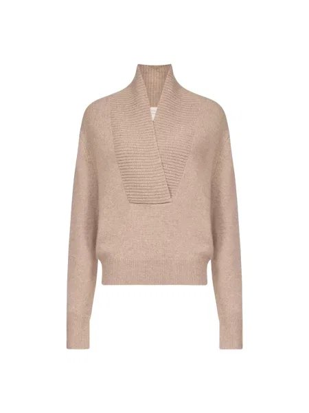 Sweter Loulou De Saison z kaszmiru z głębokim dekoltem beżowy