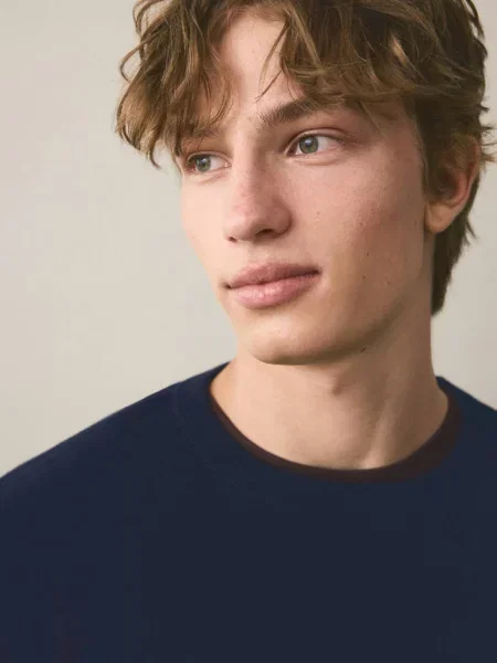 Sweter z bawełnianej dzianiny Teen S MANGO TEEN granatowy