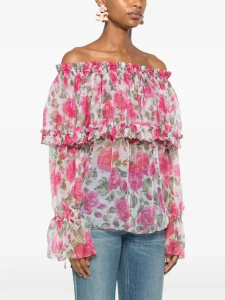 Bluză Chloé cu model floral cu imagine roz