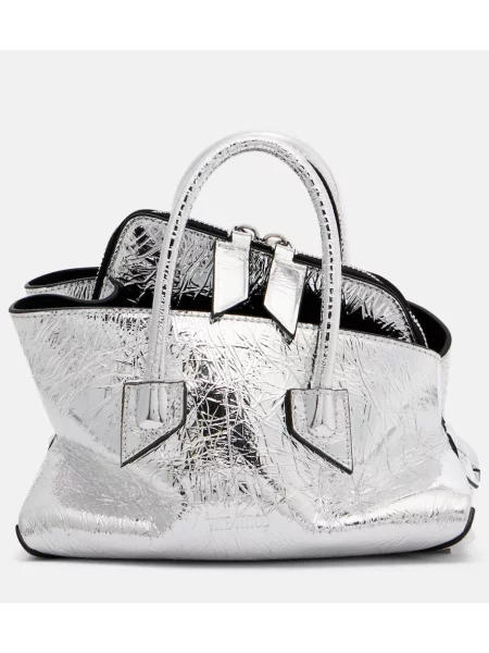 Geanta de piele The Attico din piele argintiu