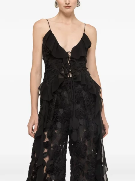 Top Nissa cu model floral cu volane negru