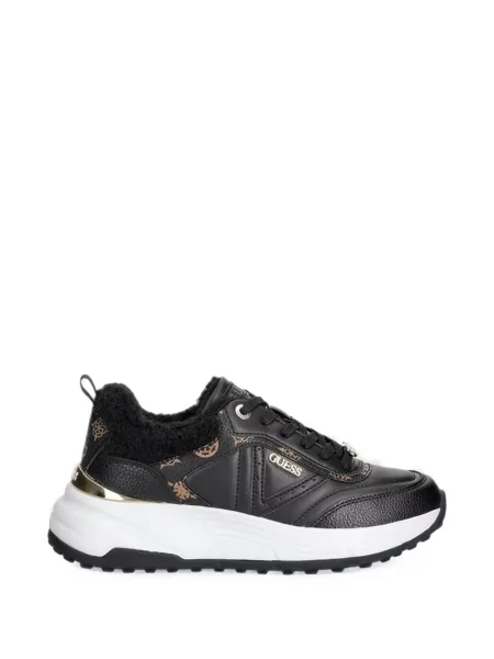 Sneakerși Guess din piele de oaie negru