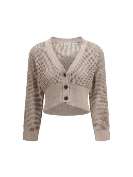 Dzianinowy kardigan Brunello Cucinelli beżowy