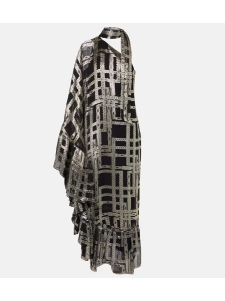 Jedwabna sukienka maxi Taller Marmo z nadrukiem asymetryczna czarna