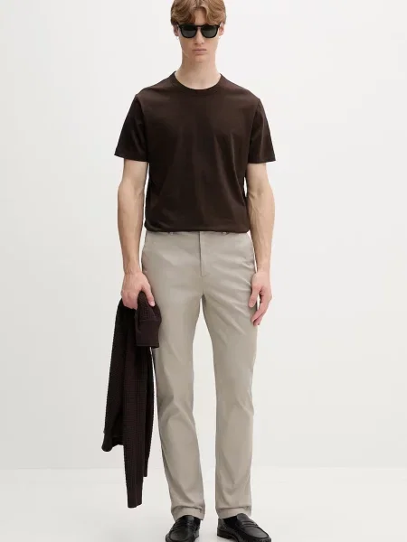 Calvin Klein kratka majica ženska z dodatkom lanu rjava