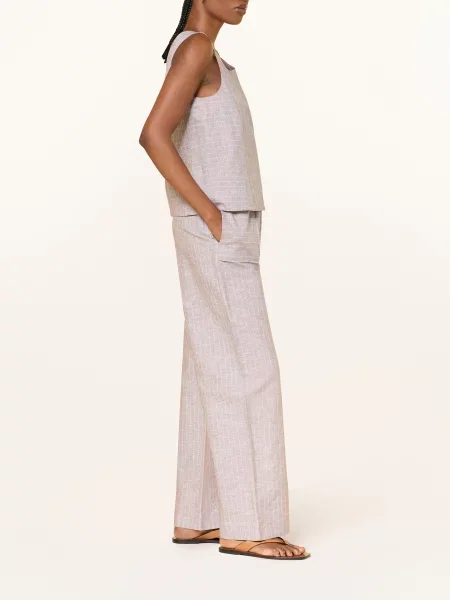 Mm By Max Mara Lněné Kalhoty Fauna hnědá bílá