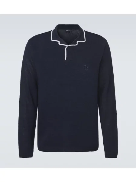 Lanena polo majica Giorgio Armani modra