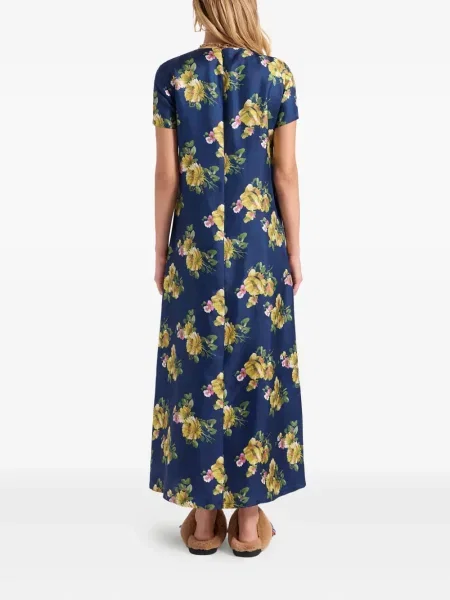 Rochie maxi La Doublej cu model floral cu imagine de costum albastru