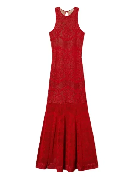 Rochie maxi Twinset tricotate ajurata de costum roșu