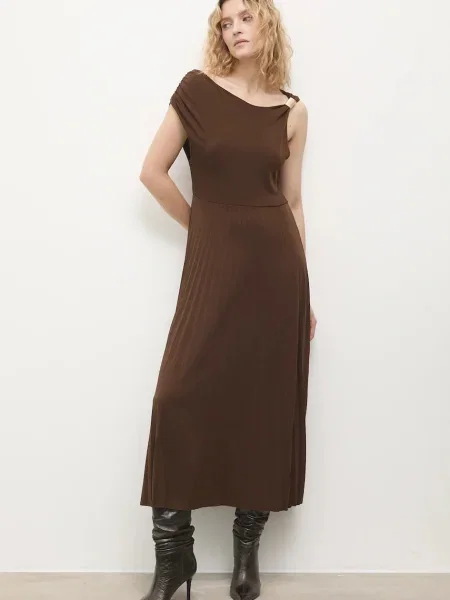 Haljina Answear.LAB midi širi se prema dolje smeđa