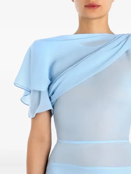 Rochie midi Post Meridiem cu volane până la genunchi de costum albastru