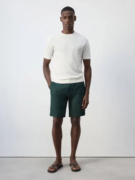 Bermudy regular fit len ciemnozielony Mężczyzna 42 MANGO MAN