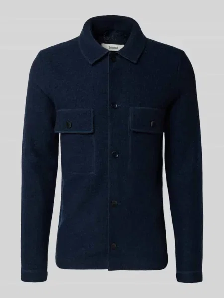 Kurtka koszulowa o kroju regular fit z czystej wełny model ‘NEALY’ Selected Homme granatowa