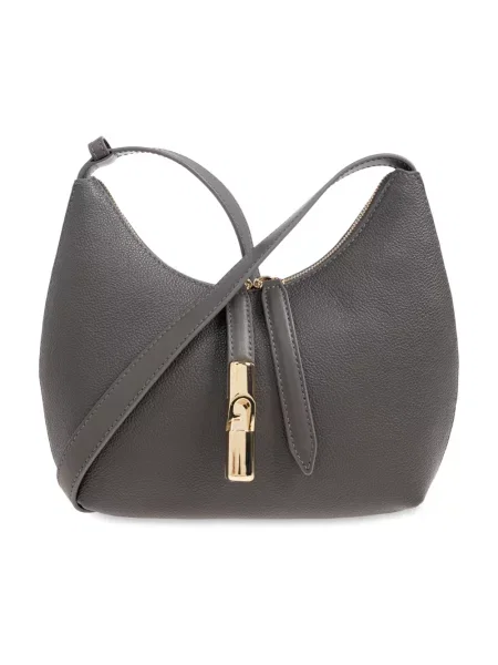 Mała torebka skórzana Furla zamszowa szara