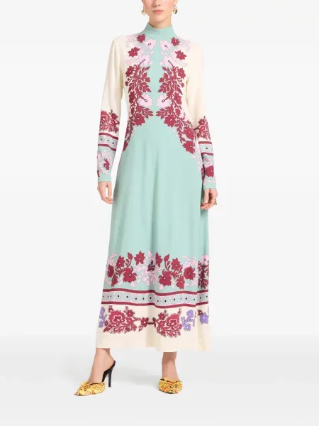 Rochie maxi La Doublej cu model floral de costum verde