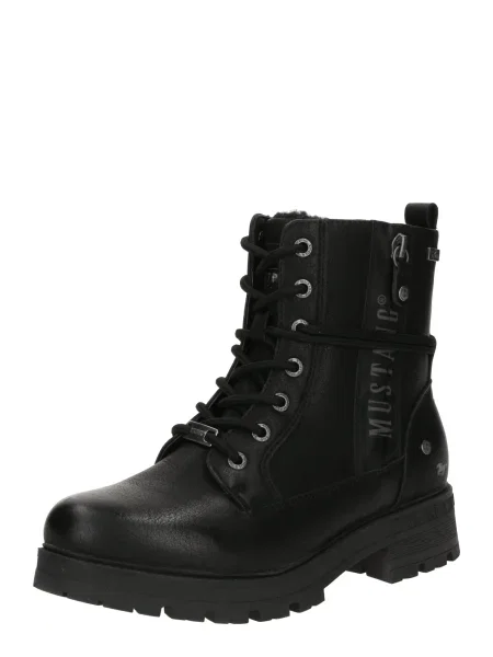 MUSTANG Šněrovací kozačky černá