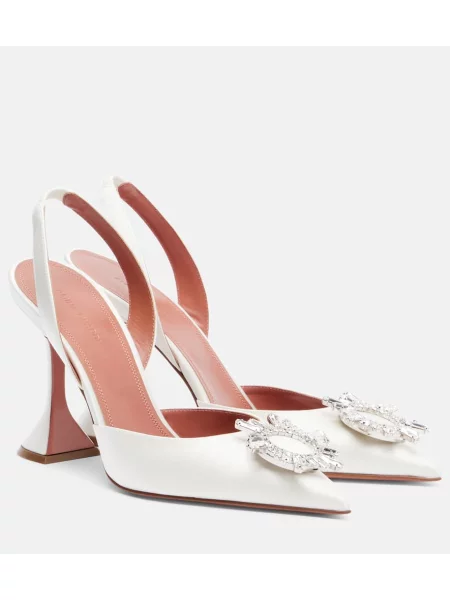 Pantofi cu toc Amina Muaddi din satin slingback alb