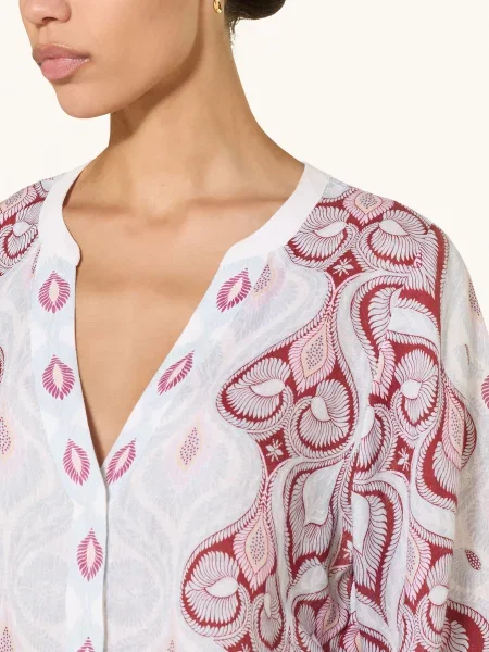 Ivi Collection Lněná Halenka krémová / tmavě / tmavě modrá červená