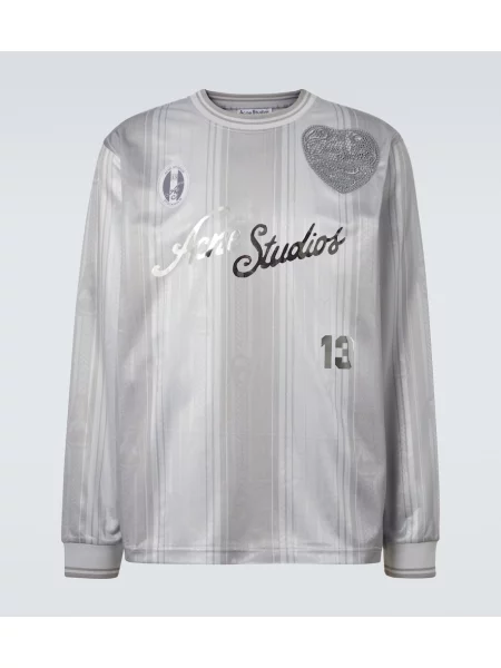 Раирана тениска Acne Studios на райета с автограф сиво