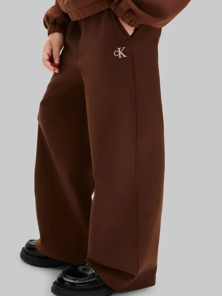 Calvin Klein Jeans pantaloni wide leg pentru copii cu vâscoză maro