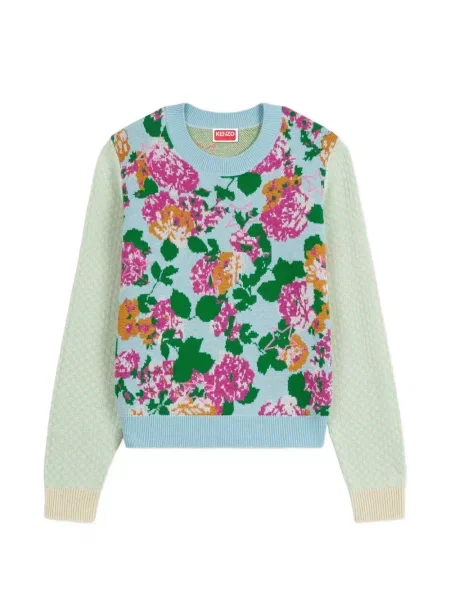 Pulover Kenzo cu model floral cu decolteu rotund verde