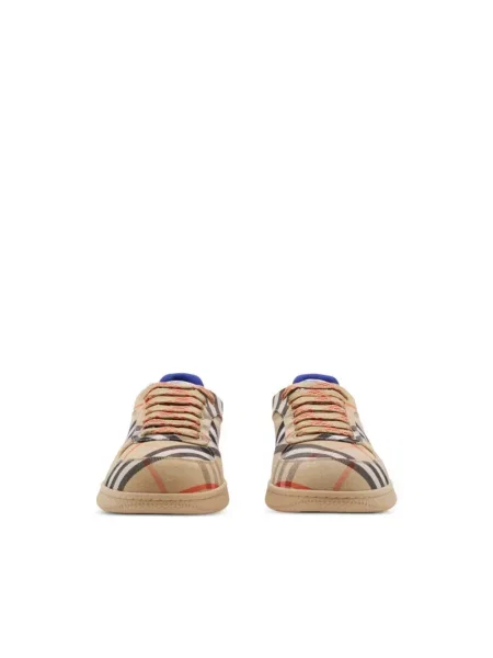 Sneakersy Burberry w kratę z nadrukiem skórzane beżowe